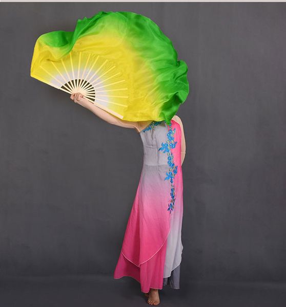 

handmade belly dancing silk bamboo veils dance long fans chinese folk classic dance fans white yellow green gradient 41cm-86cm, Black;red