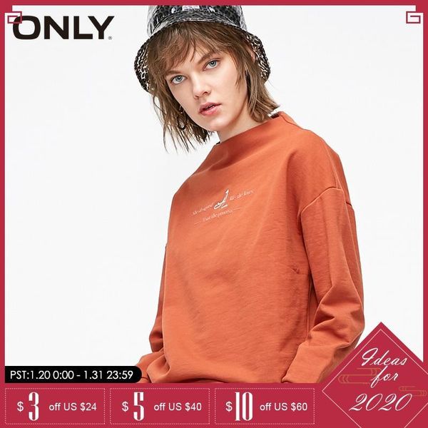 

only mock neck letter embroidery loose fit pullover sweatshirt hoodies |11919s602, Black