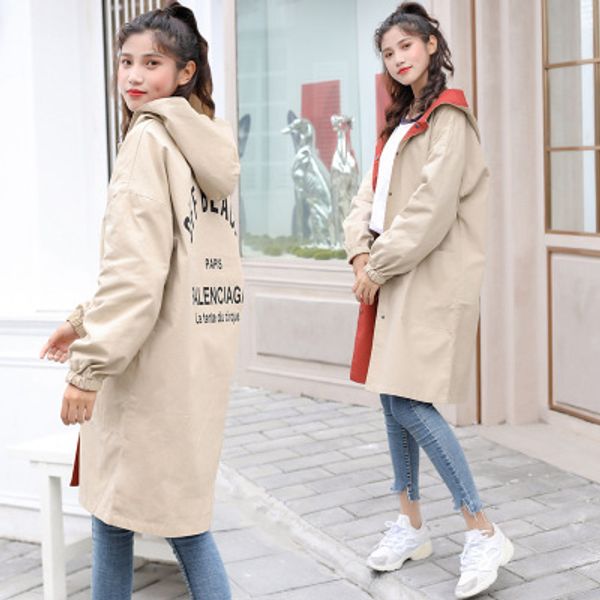 

women designer jackets 2019 fashion women trench coat plus size hoodie windbreaker pockets button lightweight coat girls overcoat two wear, Tan;black