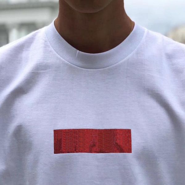 

19ss box logo swaroovski 25th anniversary designer t shirt men women couple summer t shirt fashion casual street tees s-xl hflstx417, White;black