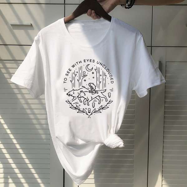 

japanese anime princess mononoke t-shirt casual short sleeve wolf printed miyazaki hayao t shirt women kawaii tees, White