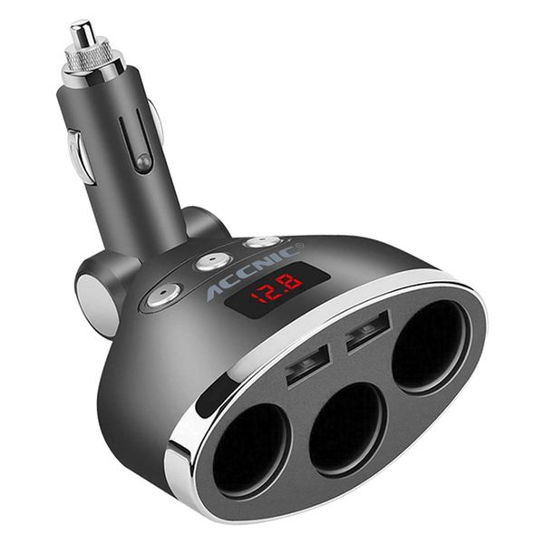 

accnic 3 socket 1a/2.4a dual usb charge led display 12v-24v car charger#y30 gps