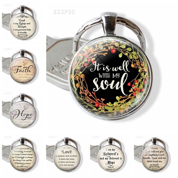 

2018 new fashion bible verse keychain " it is well with my soul " bible verse quote key chain car key holder christmas gift, Silver