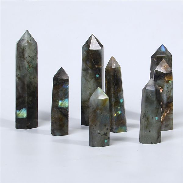 

wholesale labradorite stone tower 30-90 mm point quart crystal pillar faceted polished stick healing wand for diy making jewelry