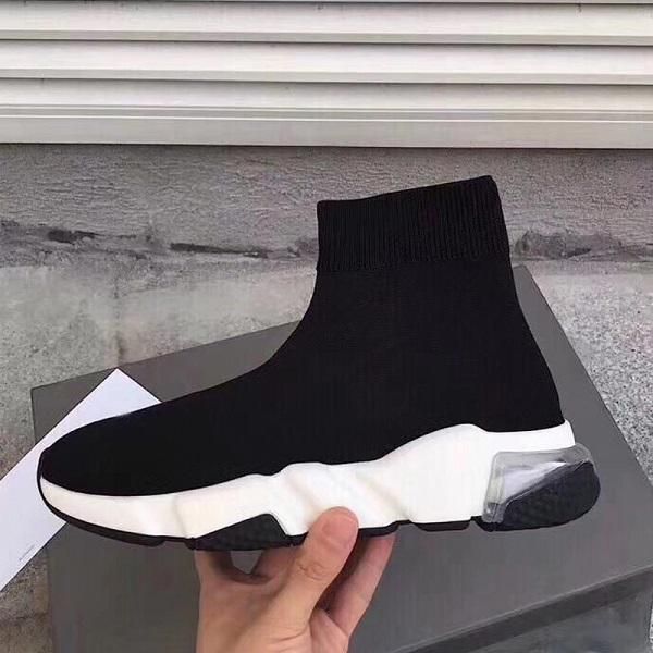 

designer speed clear sole sneaker black knit high-boots men women speed sock mesh trainers runner graffiti shoes with box