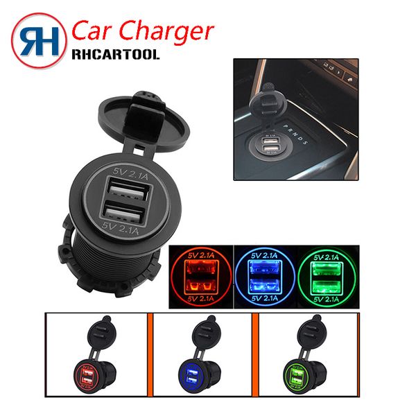 

12-24v motorcycle dual usb socket charger power adapter outlet power mobile phone charger with led for auto car truck atv boat
