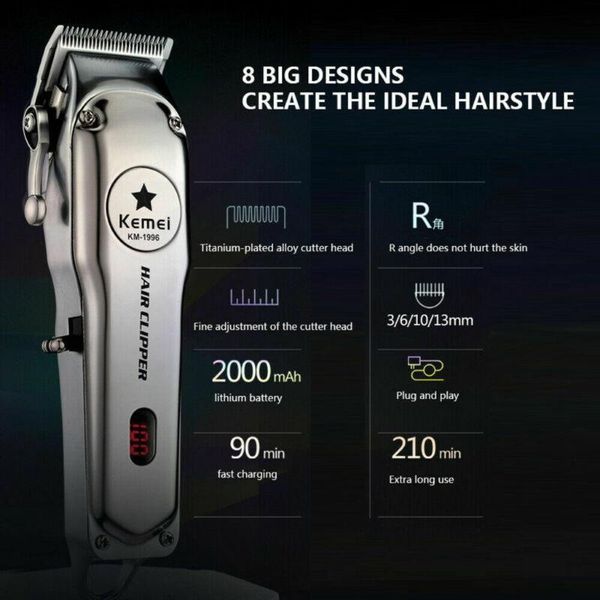 

km-1996 all-metal professional hair clipper electric cordless hair trimmer rechargeable low-noise clipper remover cutter