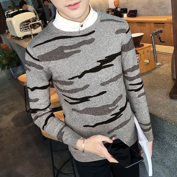 

new mens long sleeved sweater camouflage casual shirt men's fashion sweater, White;black