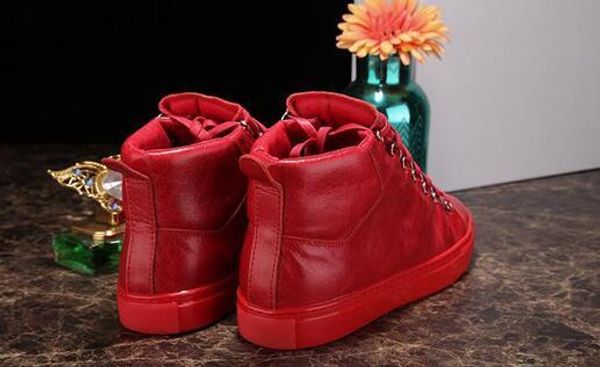 

high wrinkled leather brand fashion sneakers red white black high man arena shoes