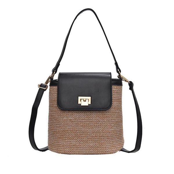 

jhd-summer straw beach bag women woven tote handbag and purse new sling bucket shoulder pouch bags