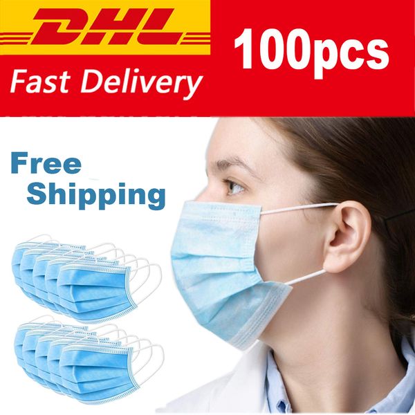 

100pcs 3 layers anti-dust earloop protective disposable face mouth masks dhl shipping blocking dust air pollution