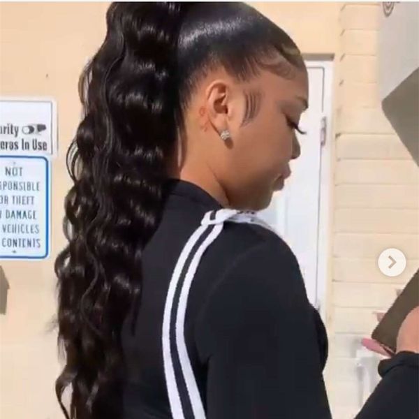 Sleek Black Long Ponytail Clip In Body Wave Ponytail Extension