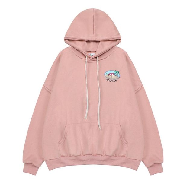 

2018 autumn new embroidery loose hooded long sleeve sweatshirt, Black