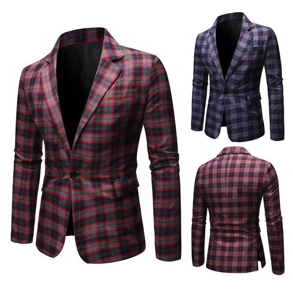 

new grid blazer men korean slim fit print mens blazer jacket long sleeve casual hairstylist suit jacket dress masculino, White;black