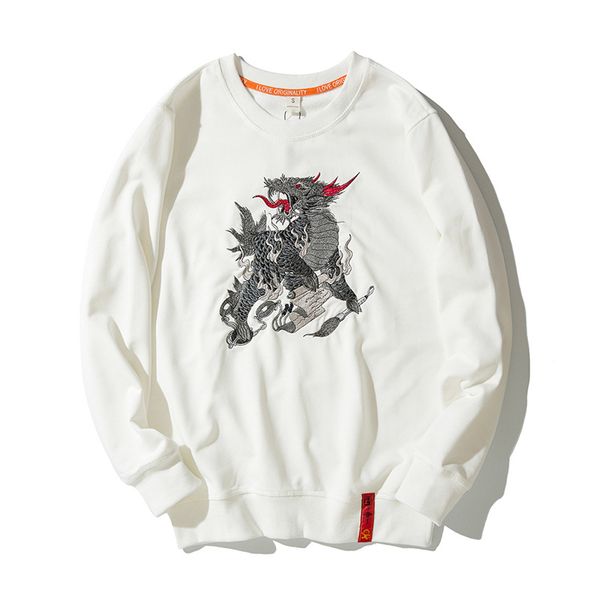 

us size streetwear embroidery pullover men hip hop sweatshirts o-neck chinese style 2019 mens autumn hoodies casual dg198, Black