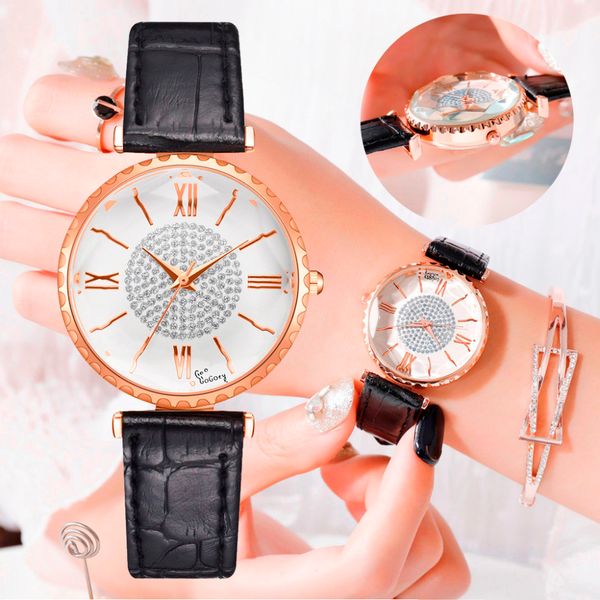 

rhinestone roman dial ladies watch women watches clock leather quartz wristwatch zegarek damski bayan kol saati2019, Slivery;brown