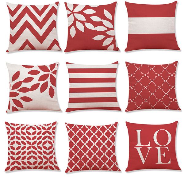 Home Decor Cushion Cover Red Geometric Throw Pillowcase Pillow