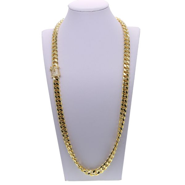 

hip hop cuban chain necklace with cz paved clasp for men jewelry with gold filled long chain cuban necklace mens jewelry, Silver
