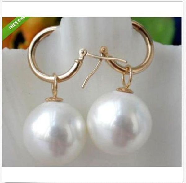 

huge round 16mm white south sea shell pearl 14k gold earrings, Silver
