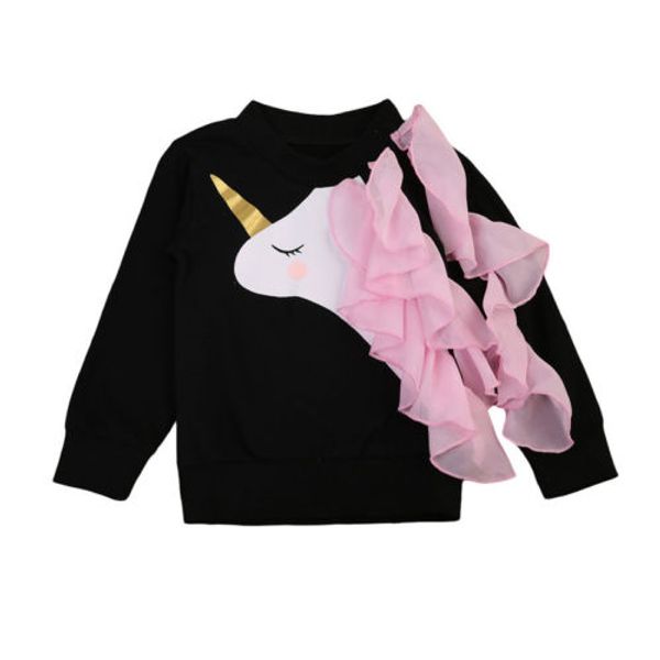 

adorable winter newborn baby girls ruffle sweatshirts long sleeve clothes, Black