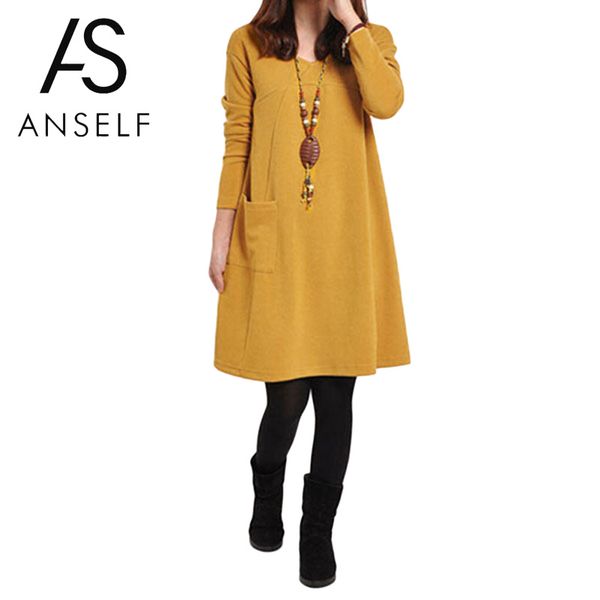 

2019 autumn winter large sizes dress elegant girls school dress women plus size 3xl 4xl 5xl long sleeve v neck loose basic dress, Black;gray