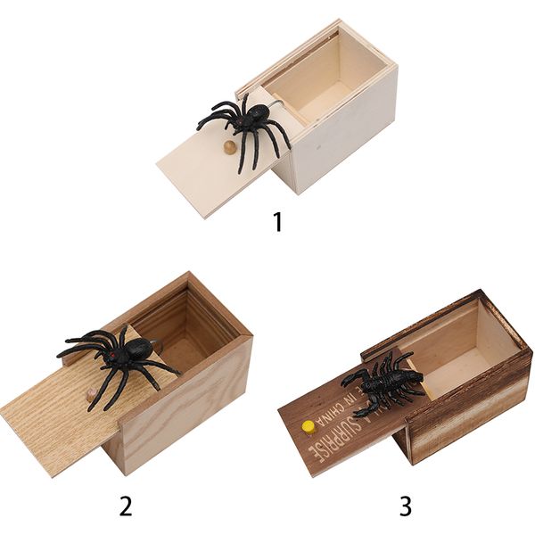

small kids horrible funny gag prank gift party wood fake spider case pull toy trick office scare box