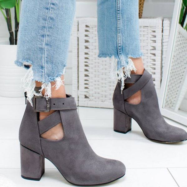 

monerffi zipper boots solid color shoes woman heel hollow out autumn shoe casual ankle boots women comfortable, Black