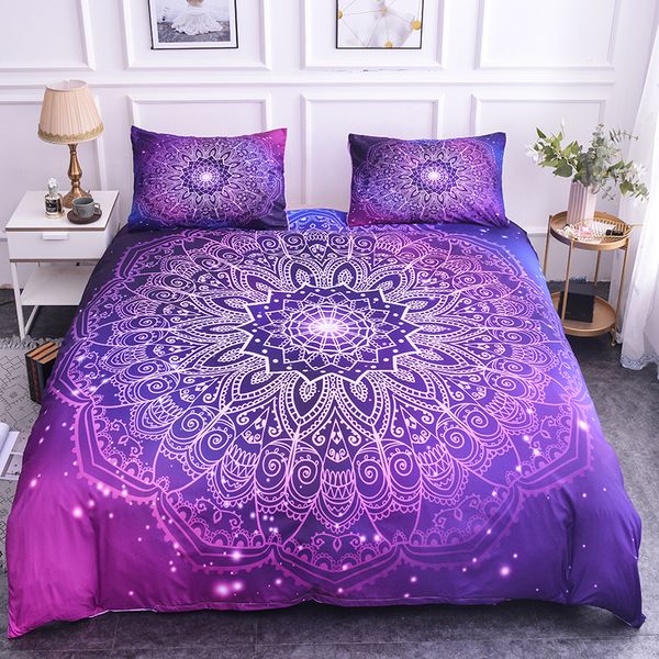 

zeimon bohemia mandala pattern bedding set single size duvet cover and pillowcase microfiber home decor boho purple bedspread