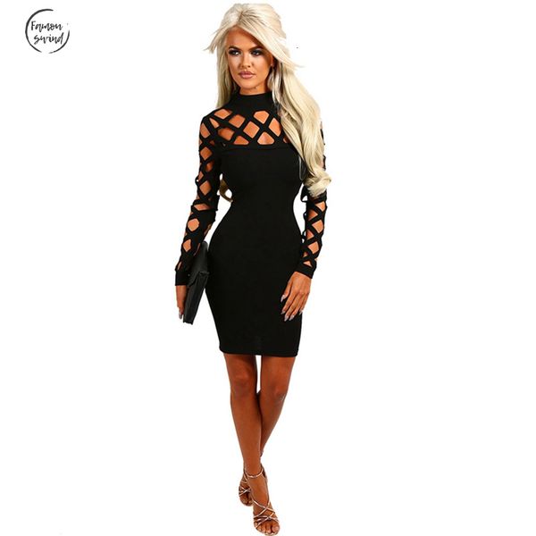 

новое сексуальное платье повязки женщин robe выдалбливают party night club платье с длинным рукавом платья vestidos-футляр лето, Black;gray