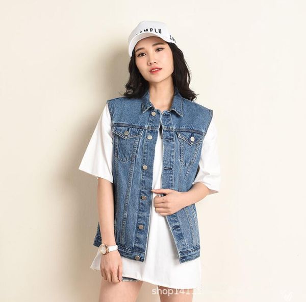 

plus size 6xl denim vest women sleeveless jacket female casual loose single-breasted waistcoat outwear r2047, Black;white