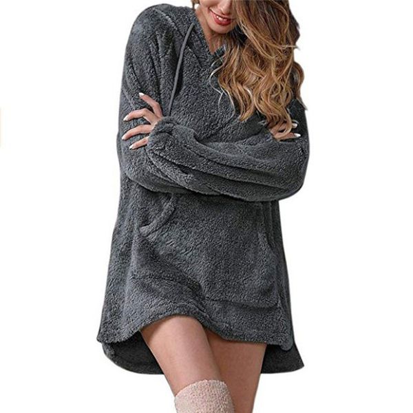 

vrouwen pluche толстовка 2019 режим hoodie lange mouwen koord карманный lange толстовка solid casual fleece winter warm tops 5, Black