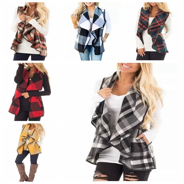 

plaid waistcoats women check cardigan grid winter sleeveless vests printed coat shirt lapel fashion casual pocket jackets blusas d-6789, Camo
