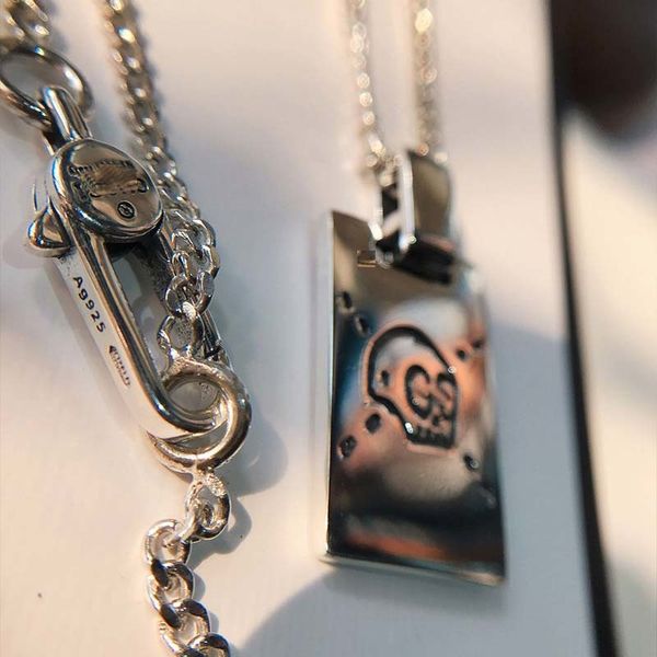 

ancient family shantou double-letter silver s925 sterling silver necklace punk tide men and women nightclub long square long chain wholesale