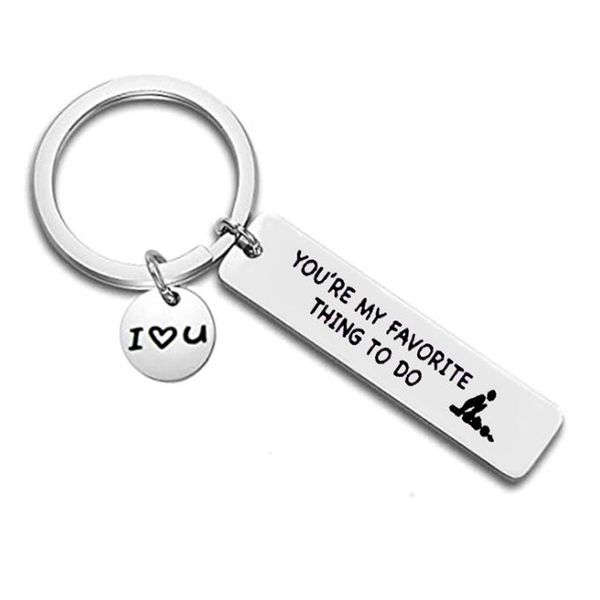 

you're my favorite thing to do - hand stamped key chain - key chain for him her gift for him husband boyfriend gift, Silver