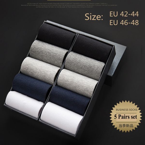 

men's socks 5 pairs mens fashion dress cotton anti deodorant large size crew casual standard men business black set 45-48