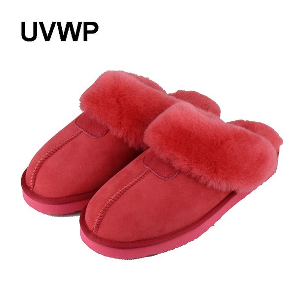 

uvwp fashion warm sheepskin natural fur slippers women home shoes winter suede slippers woman indoor shoes half wool slippers mx200425, Black