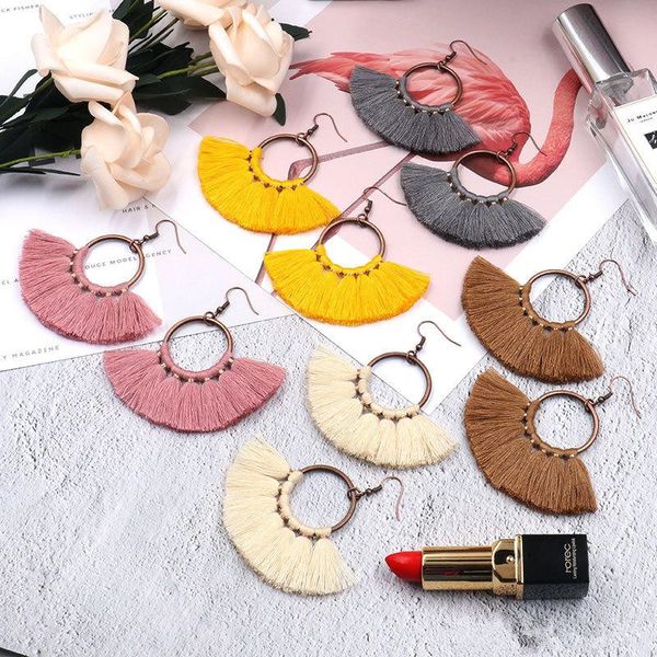 

womens fashion bohemian earrings long tassel fringe dangle hook earring eardrop ethnic jewelry gift, Silver