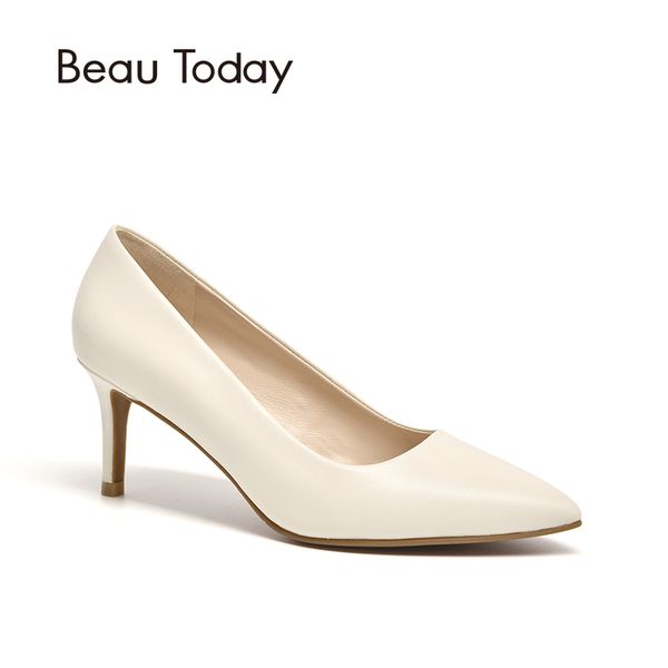 

beautoday women pumps calfskin genuine leather shallow pointed toe high heel office lady dress shoes handmade 15615, Black