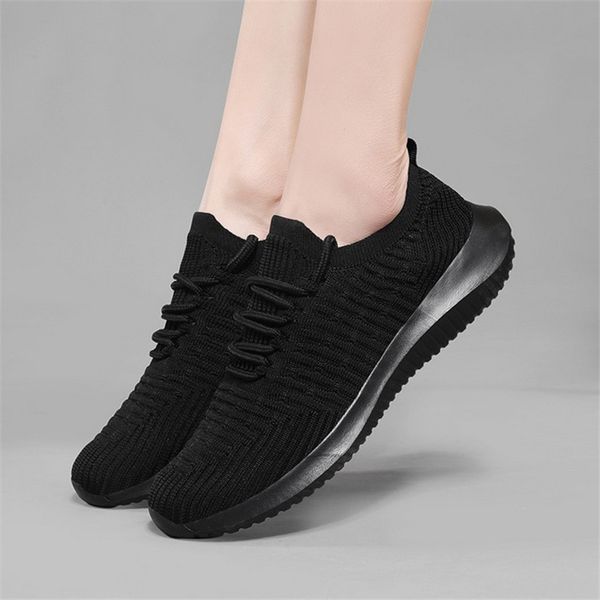 

jianbudan light sneakers knitting mesh casual flats summer comfortable women walking shoes breathable outdoor fitness shoes, Black