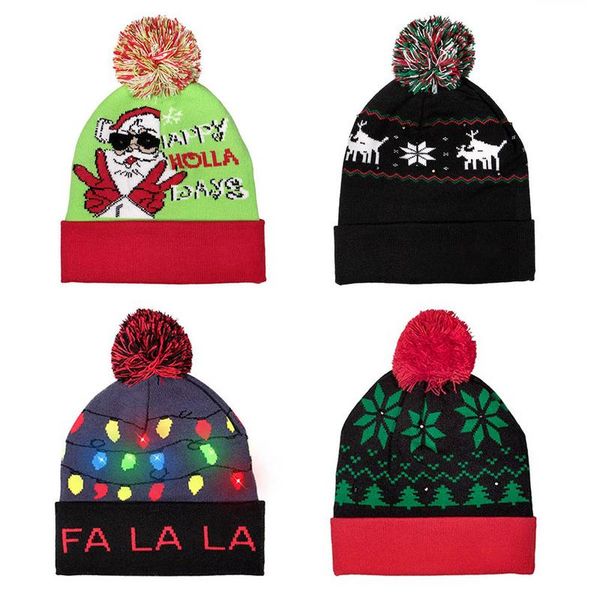 

led christmas glowing hat snowman elk sweater christmas tree beanie light up knitted hats for children party