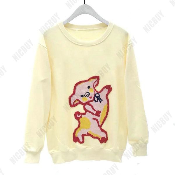 

fashion autumn designer brand mens clothing embroidery pig rainbow letter animal hoodies pullover casual cream cotton sweatshirt, Black