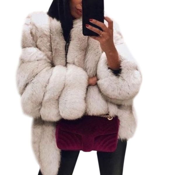 

women thickened faux fur plain overcoat solid color long sleeve open front bread jacket coat luxury elegant loose outerwear, Black