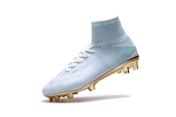 

2019 mens/woman/kids football boots superfly v tf/ic/fg soccer shoes mercurial superfly v ronalro cr7 white gold soccer cleat
