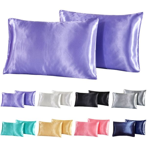

pillow case 2pcs queen satin silk pillowcase cover solid home bedding smooth uk