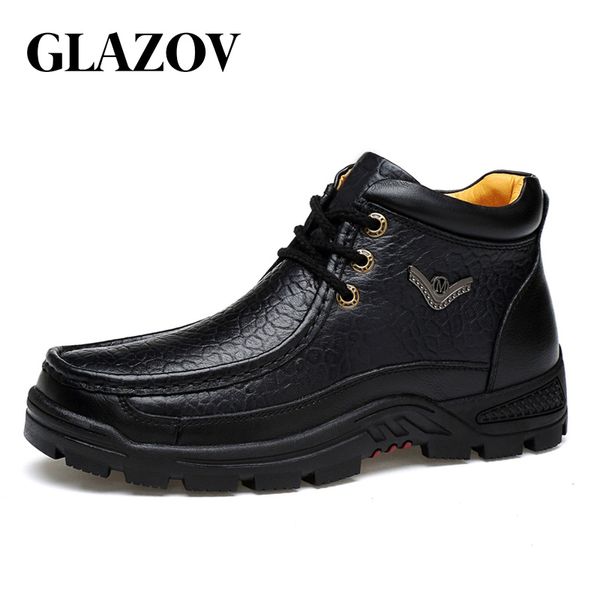 

glazov 37~45 winter shoes men boots 2020 men snow boots fashion ankle waterproof shoes warm fur male high top, Black