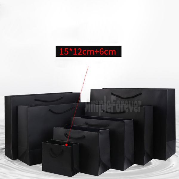 

small black paper gift bag 15*12+6cm small mini size kraft shopping bags with handle for party gifts clothes&shoes 100pcs/lot