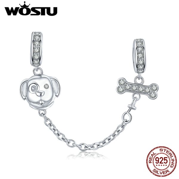 

цепь wostu 925 sterling silver doggy кости безопасности силиконовые шарики приспосабливают оригинальный браслет циркон симпатичные подвески, Bronze;silver