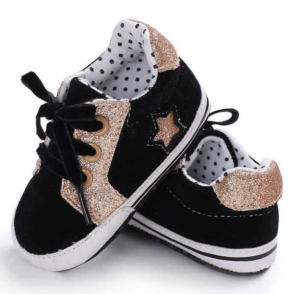 

newborn shoes star anti-slip black baby boots dots flock toddler sport sneakers first walker booties age 0-18m 1 pair send