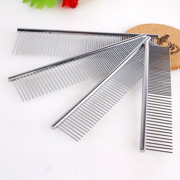 

dog pet 1pc hair grooming comb flea shedding brush puppy cat dog handhold stainless hair combs cat bath cleaning supplies, Silver