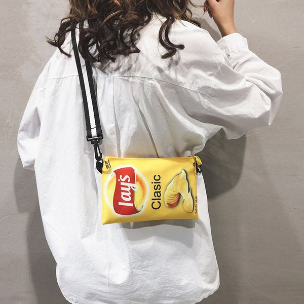 

funny potato chips crossbody handbag women canvas shoulder bag mini cartoon printing girl envelope bags female clutch cute purse